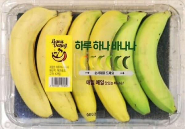 韓国には1日1本ずつ食べられるように異なる熟成度のバナナが詰められたパックが売られている 