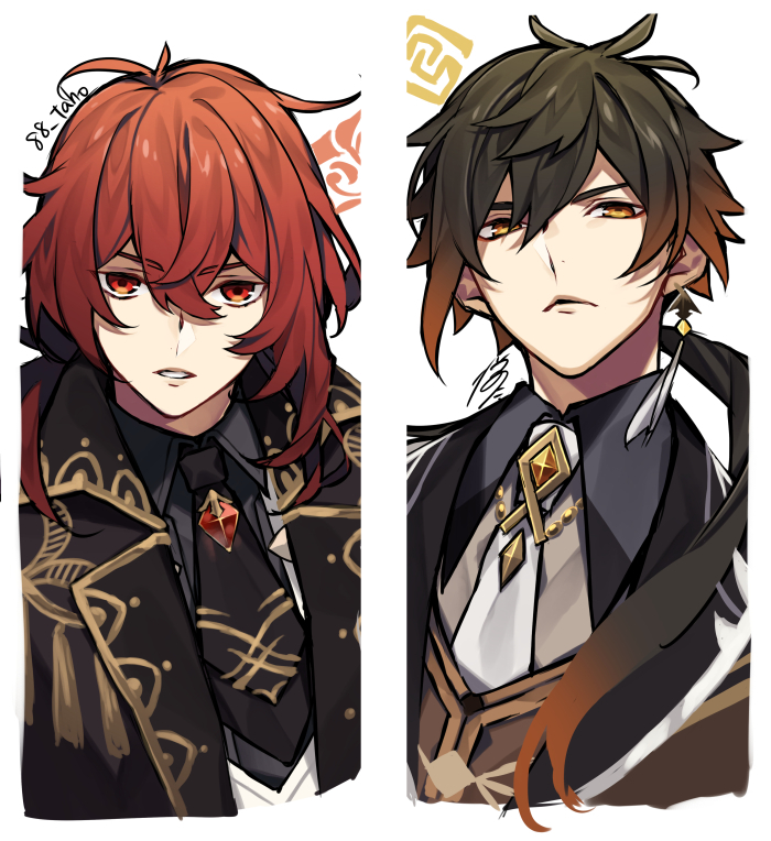 一緒に原神プレイしてくれる人達の推し☺️ ディルックさんと鍾離さん　　#原神 