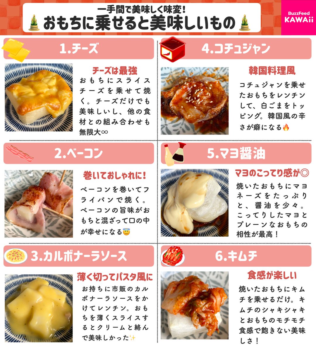 おもちに乗せると美味しいものをまとめました🎍😋  どれもひと手間で簡単にできるよー