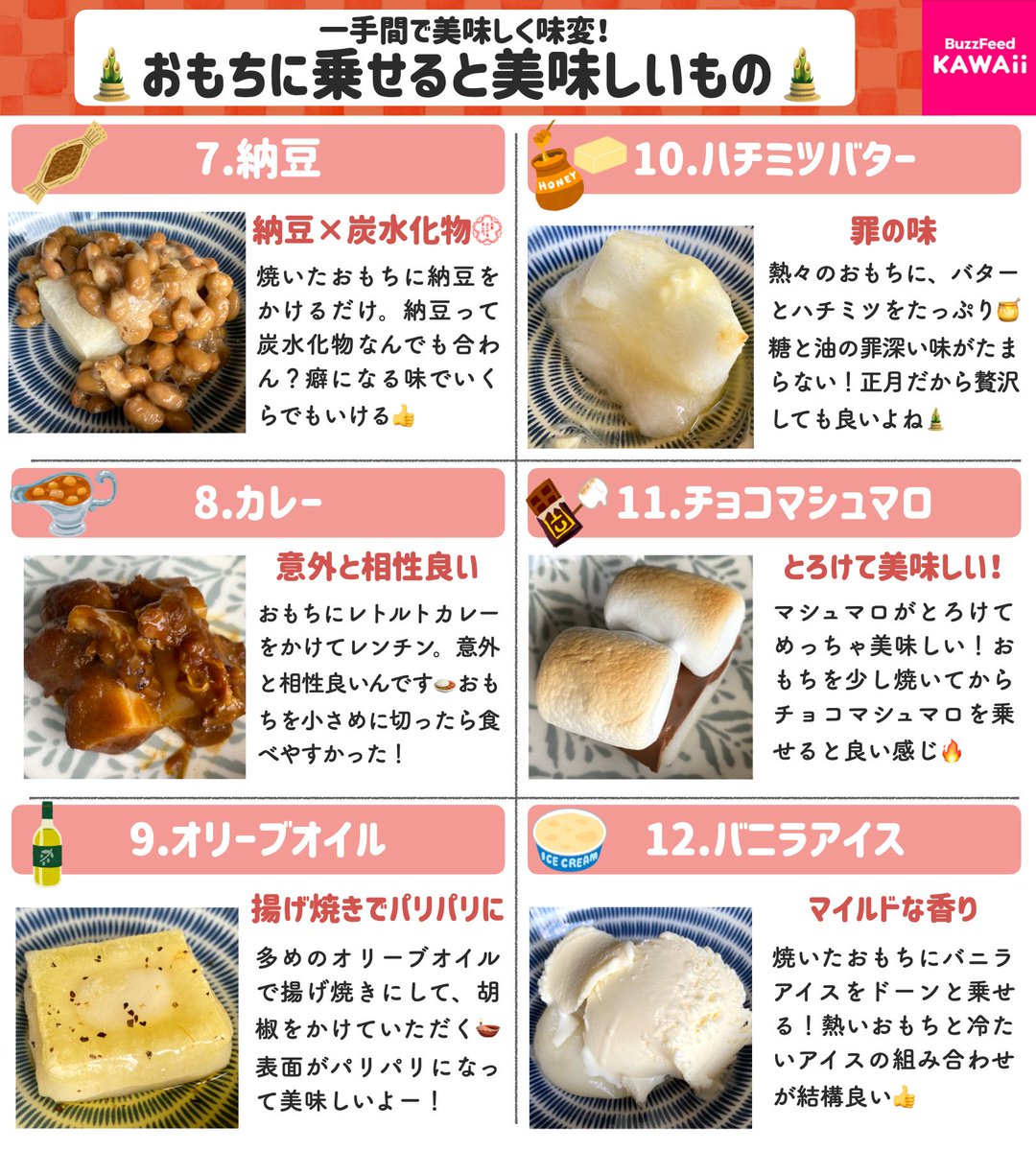 おもちに乗せると美味しいものをまとめました🎍😋  どれもひと手間で簡単にできるよー