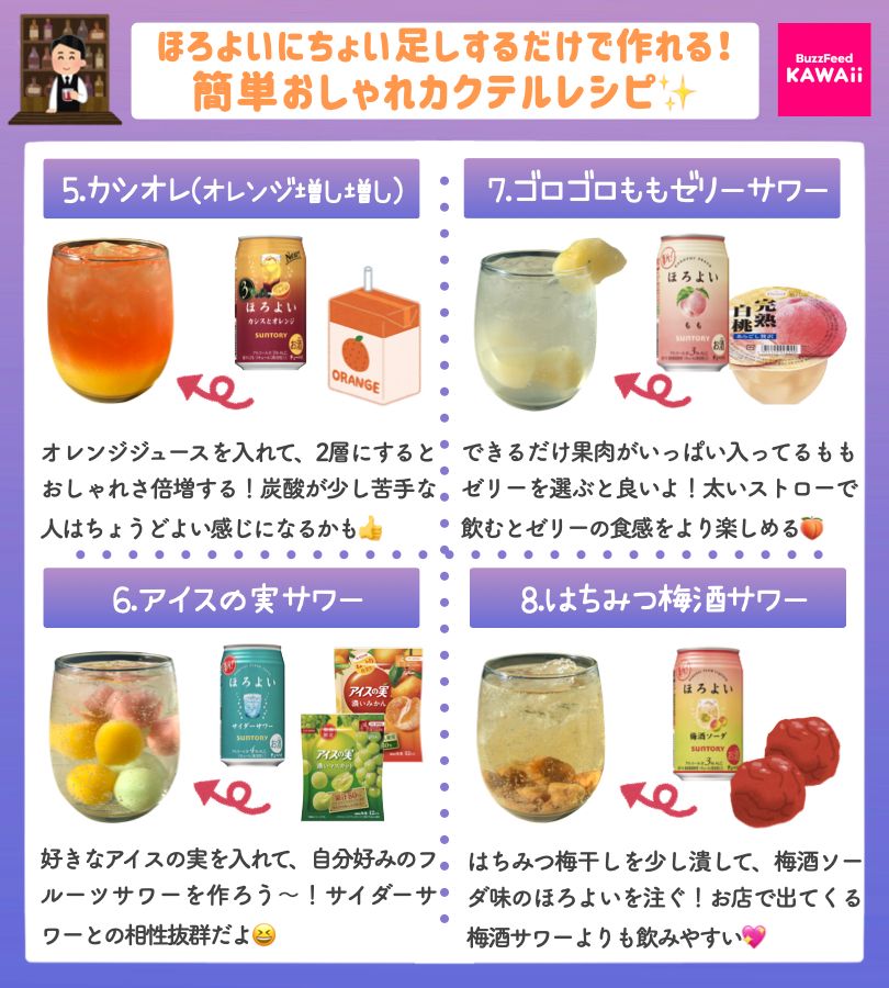 ほろよいにちょい足しで作れる✨「簡単おしゃれカクテル」のレシピをまとめたよ