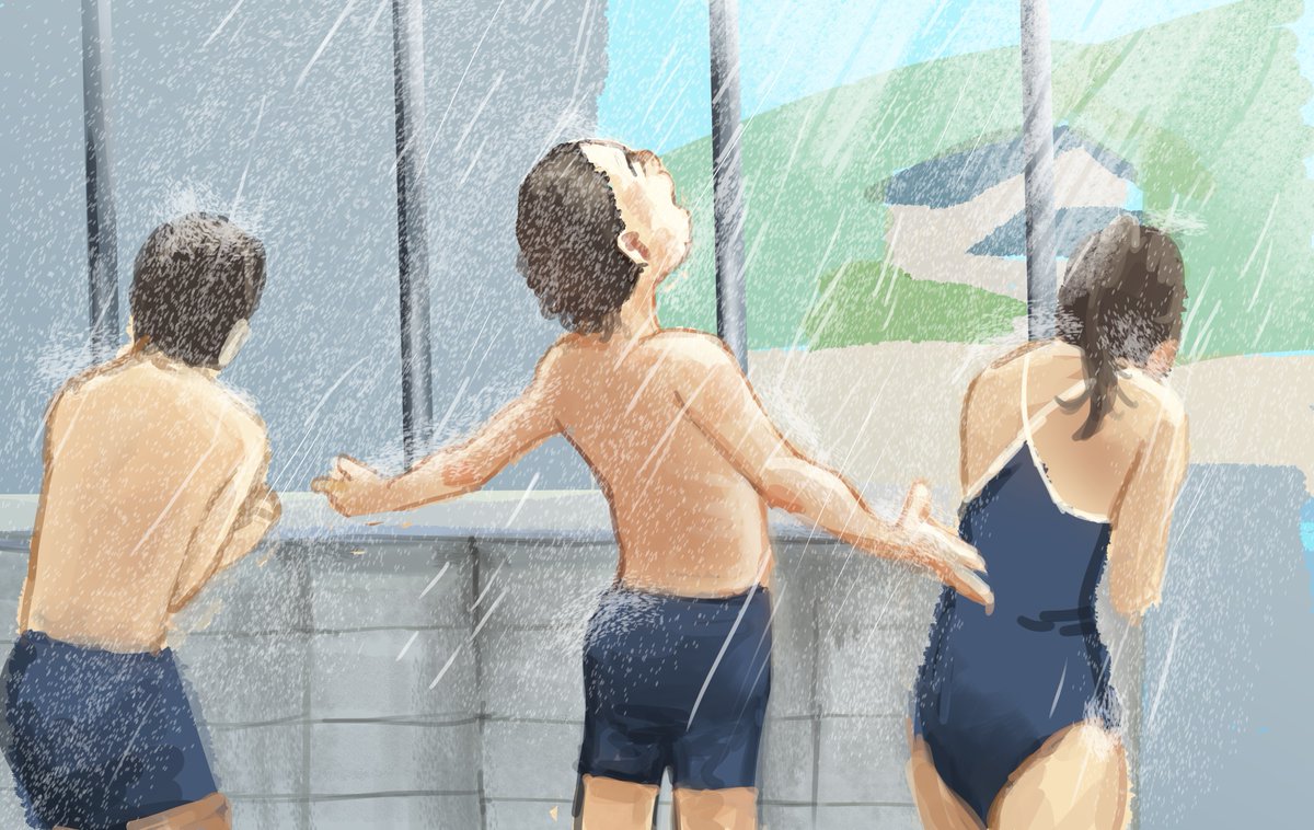 プールのシャワーで『ショーシャンクの空に』のマネをするが誰も気づいてくれない小学生