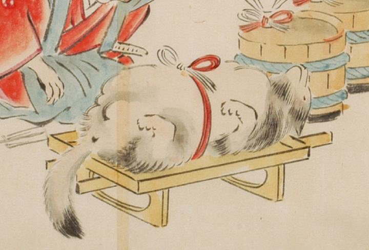 化物婚礼絵巻より、引出物のタヌキ 