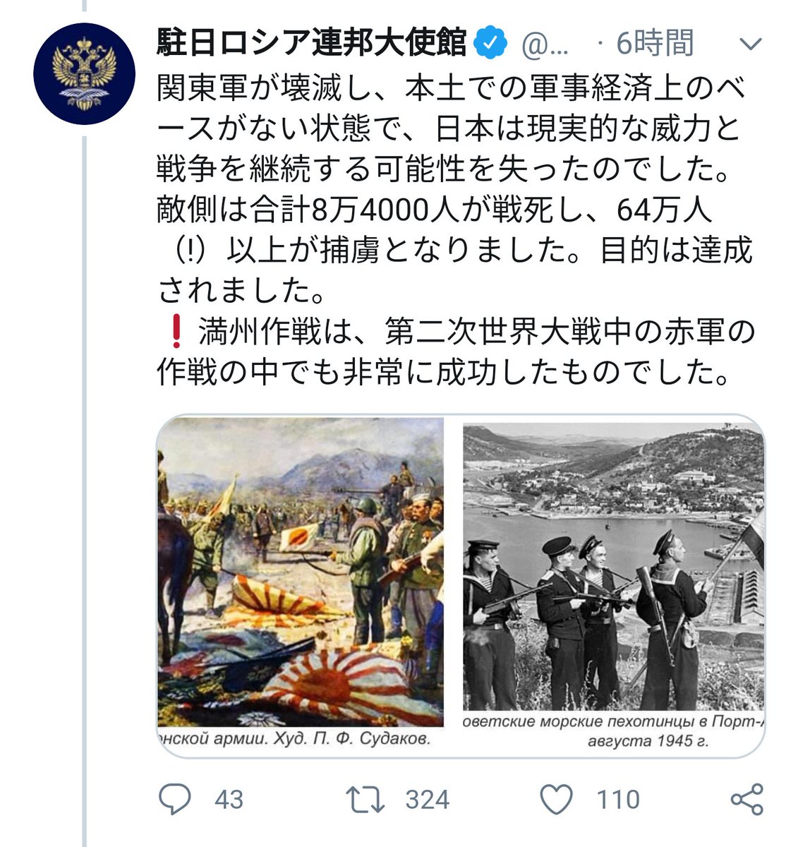 従って、在外大使館が自分の意思で、駐在国を侮辱する発信など、あり得ない