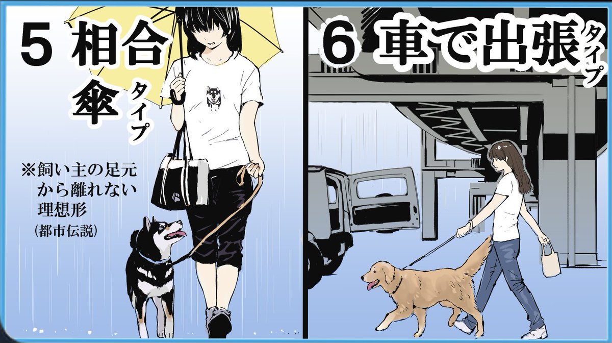 雨の日の犬のお散歩どうしてますか 　　　　　　　　　　←行く派　行かない派→ 