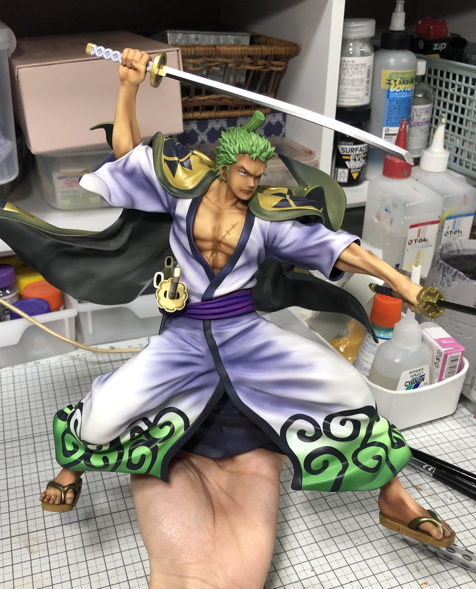 Before⇒After ⚔️ゾロ十郎フィギュア  筆で、3D2次元塗りしました__✍🏻 