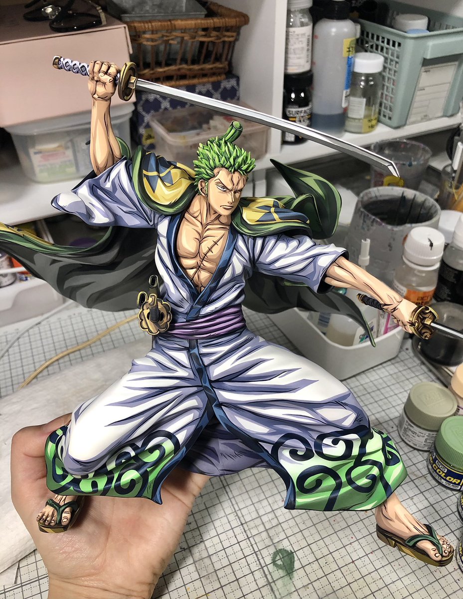 Before⇒After ⚔️ゾロ十郎フィギュア  筆で、3D2次元塗りしました__✍🏻 