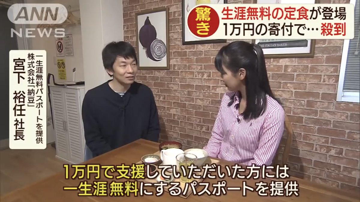 1万寄付するだけで、一生涯無料で納豆定食食べれるってすごいな･･･ 