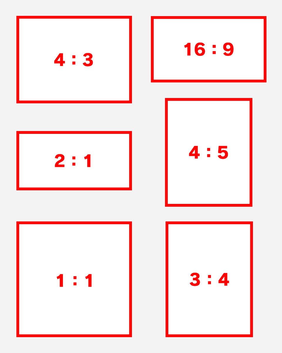   ・4:3、4:5の縦画像 ・16:9、4:3、2:1の横画像 ・正方形   他にもあるかな