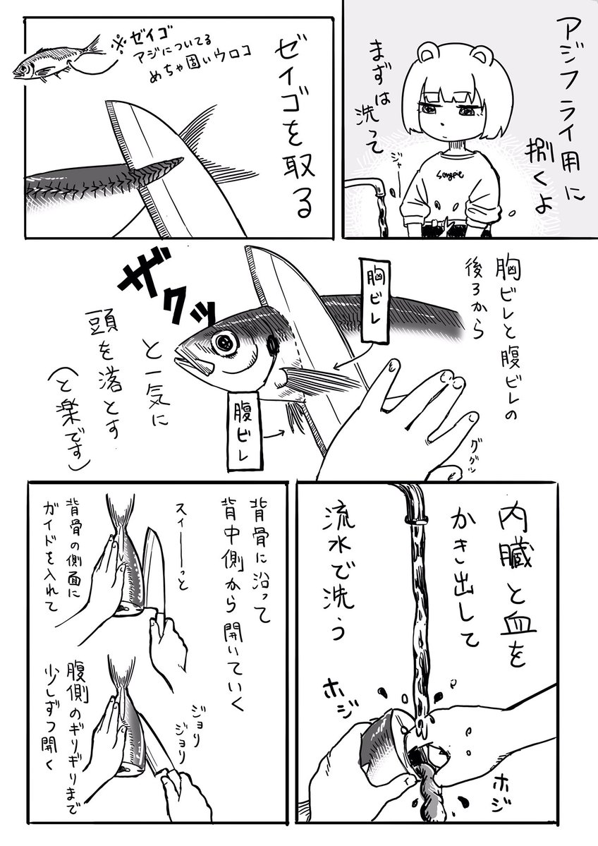 初めてアジフライ作った話 1/2
