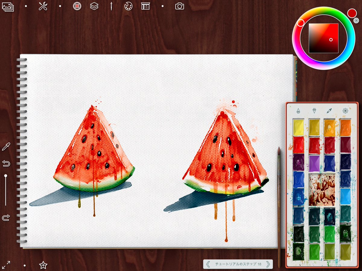 2枚目のペンツール選択画面のエモさを感じてほしい… そして、チュートリアルをするだけで技法が学べる画力アップ型神アプリだった… 