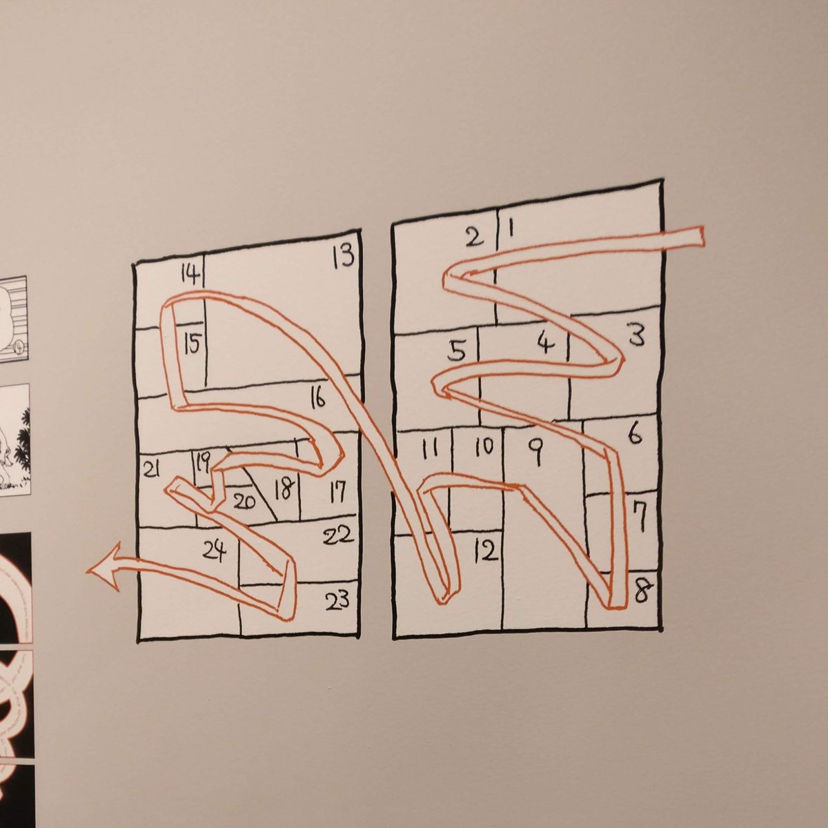 #お前よくそんなもん撮ってたな選手権  大英博物館のマンガ展でイギリスの人々に漫画のコマの読み方を説明する図  あっそうか、漫画読まない文化だと知らない人もいるんだ…とプチ衝撃だった 