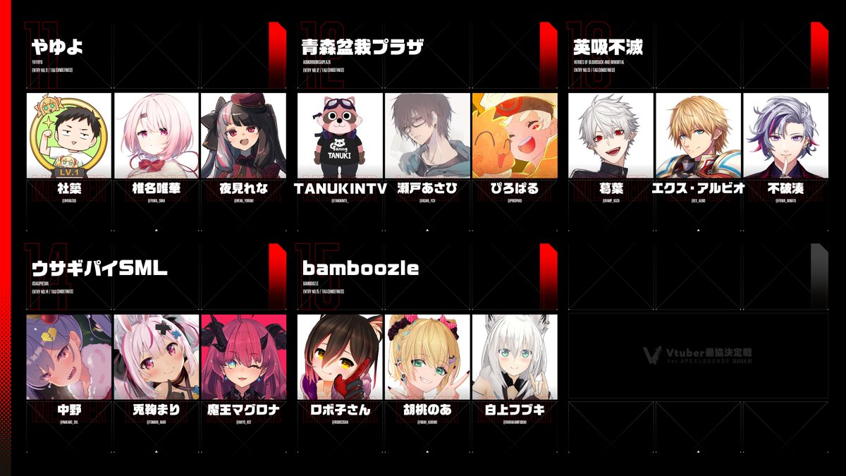 VTuber最協決定戦 ver. APEX LEGENDS Season2 出場チーム一覧  #VTuber最協決定戦S2 