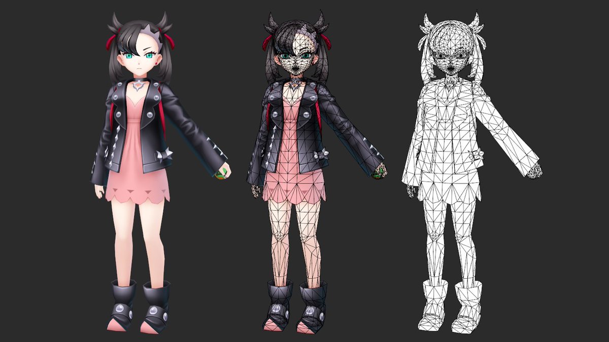 ローポリ　マリィとモルペコ　完成しました ポリゴン数△5000+△1458 #Pokemon #ポケモン 