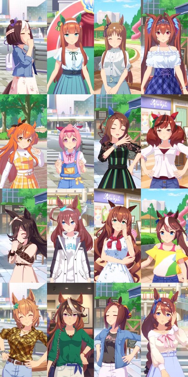 恐らく現時点でビジュアルが公開されているウマ娘達の私服をまとめてみました(1枚目の画像はお借りしたもの)  個性が…個性が強い…
