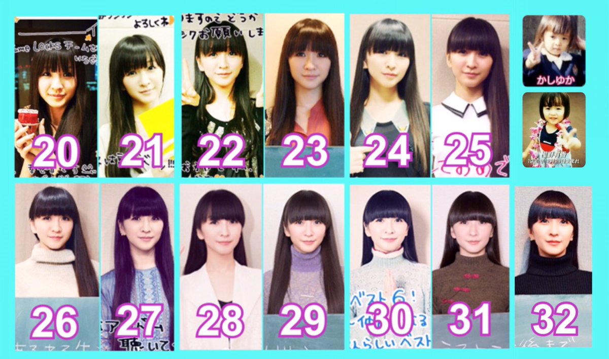 大晦日の紅白歌合戦、Perfumeが結成20年を迎えたというMCに衝撃と時の流れを疑う声が多く見受けられましたが、ここで20歳〜32歳(現在)のかしゆかさんを見てみましょう