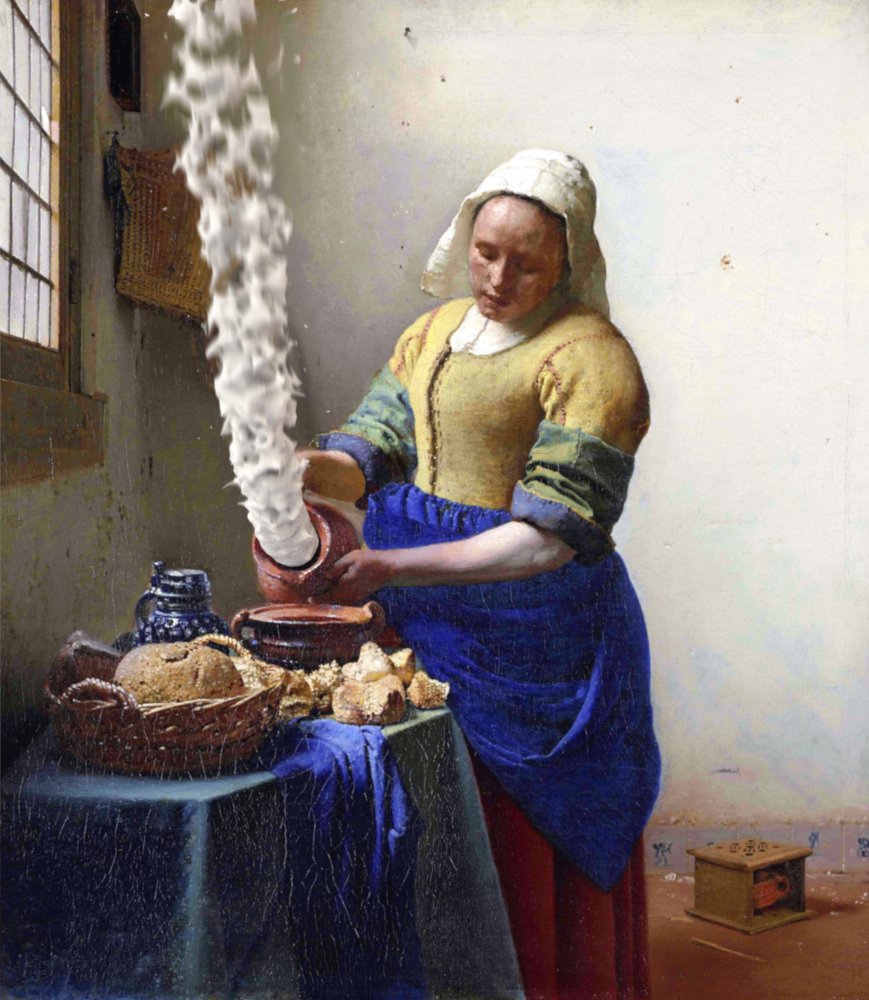 フェルメールの代表作 『人工重力制御装置の設定を間違えて牛乳を注ぐ女』 