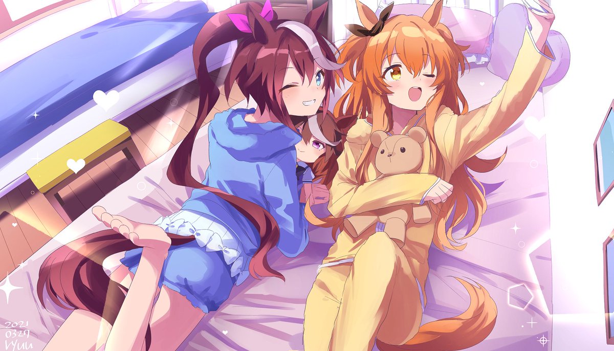 テイオーとマヤノの同室組かわいいなの絵　💙💛 