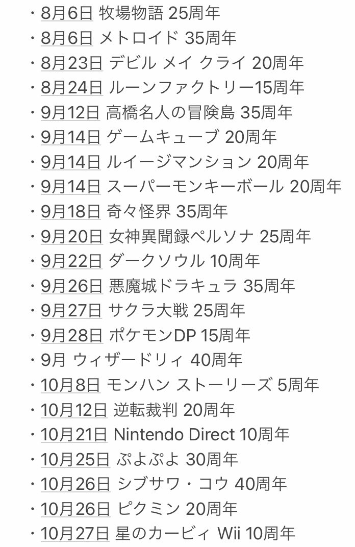 ゼルダ35周年とポケモン25周年で色々騒がれてますけど、これが2021年に節目を迎えるゲーム達です 有名どころは概ね記述したつもりです 