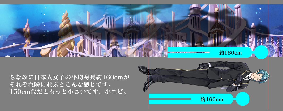 双子の人魚時の全長を、以前どなたかが既に約4mって出されてたのを聞いて、 興奮しかしない…って気になったし暇だったんで、自分でも立ち絵物差し計算してみたんですけど、やっぱり4m級でした興奮
