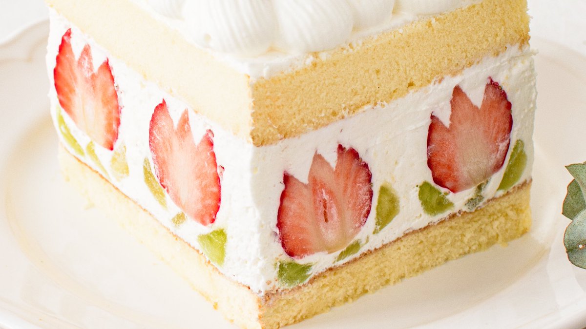 チューリップショートケーキ  どこから見ても咲いてます🌷 可愛くて食べるのもったいないな🍓 