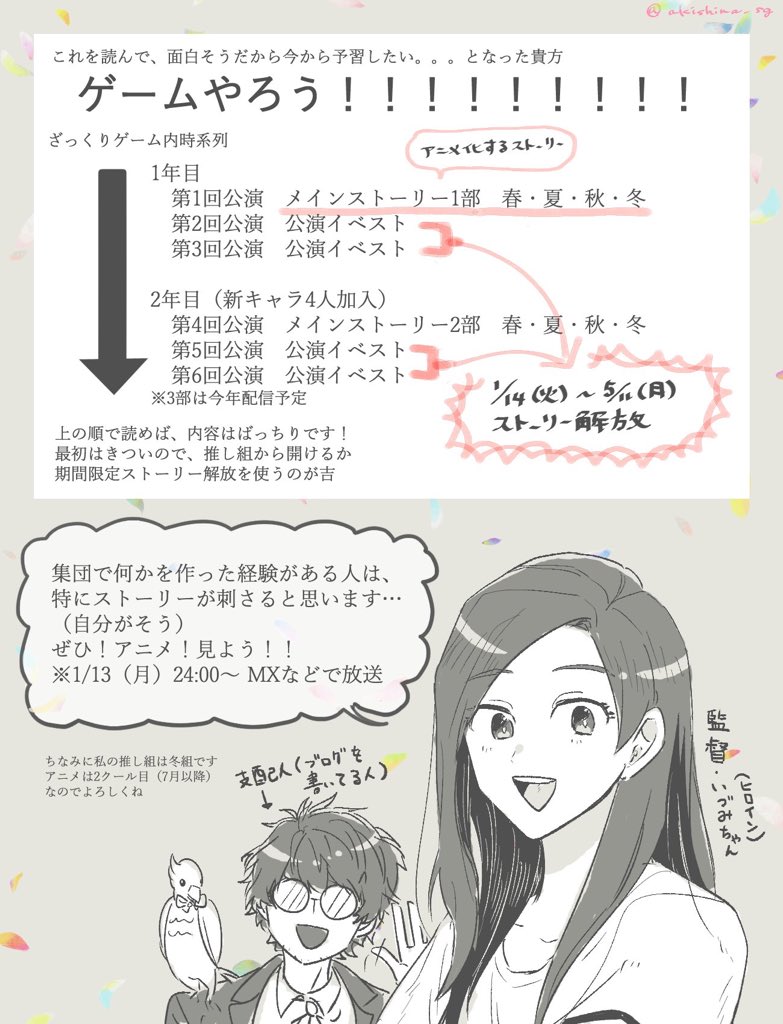 アニメ直前&公演スト解放ということで、布教画像を作りました 程よい現実感で今日を生きる元気をくれる女性向けゲーム A3!のアニメをみんな見よう #エースリー #エーアニ 