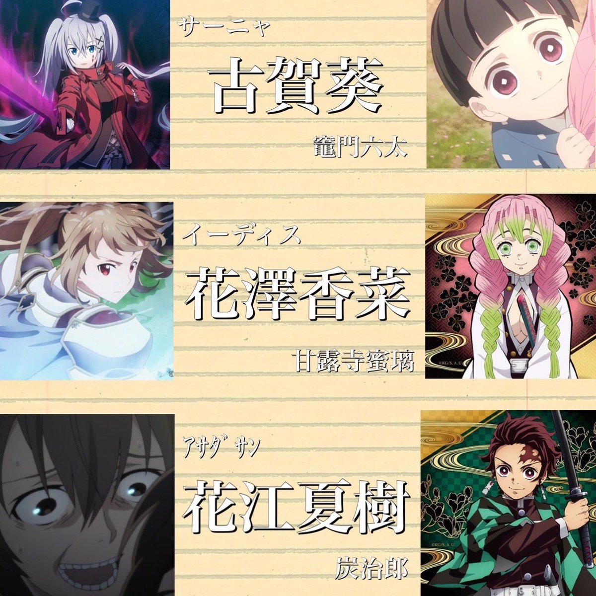 SAOと鬼滅の刃の声優が似てると聞いたのでまとめてみた 同じ人とは思えないものがちらほら… 