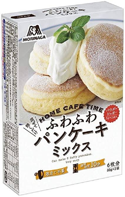 森永の ふわふわパンケーキミックス 初めて買ったけど すごいなこれ 3枚でこの厚み 食べた感じはスフレだ 粉糖が付いてるのがうれしいね