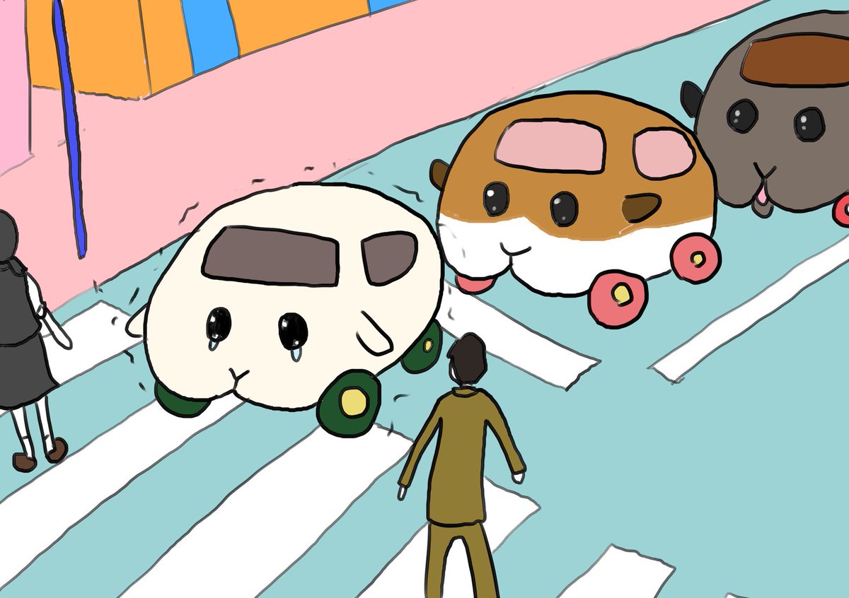 停止線を超えてちょっと横断歩道を踏んじゃってるモルカー 