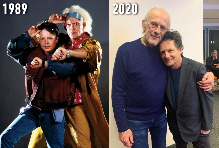 【I love Back to the Future】 主演の2人の映画公開時と現在の写真（感涙）  ドクを演じたクリストファー・ロイドは現在81才で、パート1の映画公開時はいくつだったのかといえば・・・なんと46才