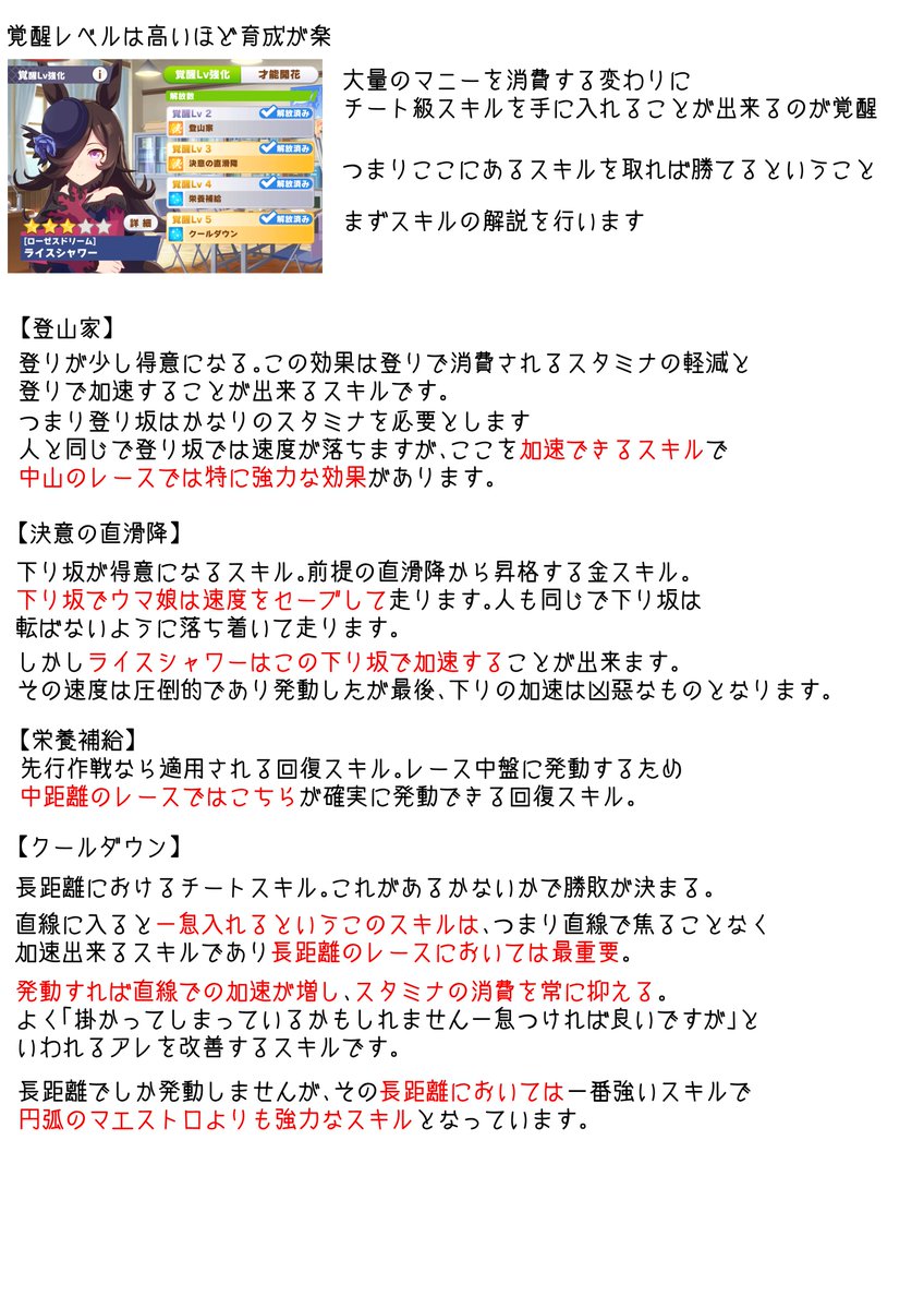 ライスシャワー育成方法と”最高速維持型”育成について ※100回ほど検証した結果の自論も入っています