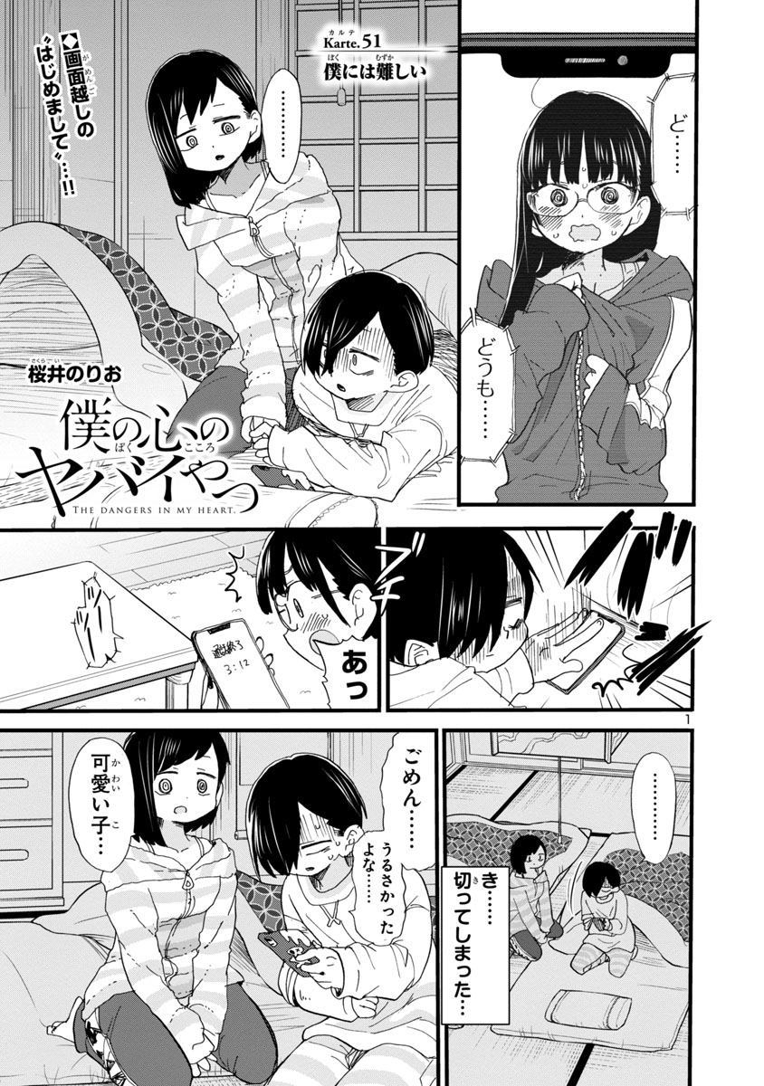 【更新📱】『僕の心のヤバイやつ』Karte.51「僕には難しい」公開‼️ 東京を離れ、帰省先の秋田で山田と初ビデオ通話する市川☃️ しかし同室のおねえに見られてしまい……ヴヴヴヴヴ…😨一体どうなる⁉️ 続きはこちら💕👇 #僕ヤバ #マンガクロス