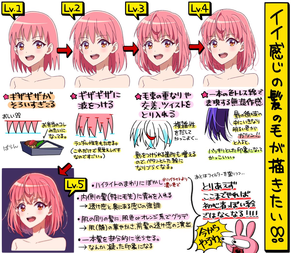 髪の毛描く時に「お弁当のアレ」を回避するだけで初心者っぽさ卒業できる説 