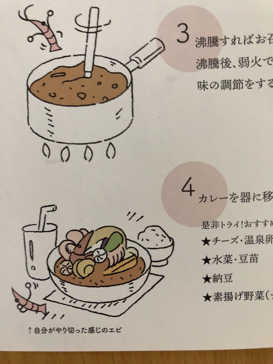 スープカレーお取り寄せしたんだけど説明書のエビがかわいくて気が散る 