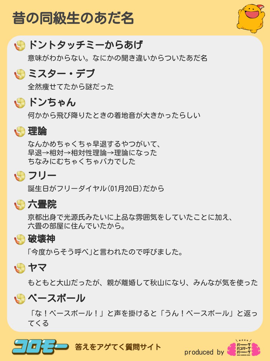 みんながアゲてくれた『昔の同級生のあだ名』 