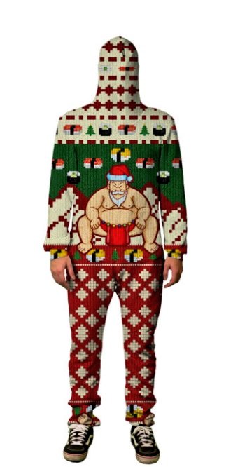 サンタ力士が寿司を従えているセーター　#ダサセーターの日 