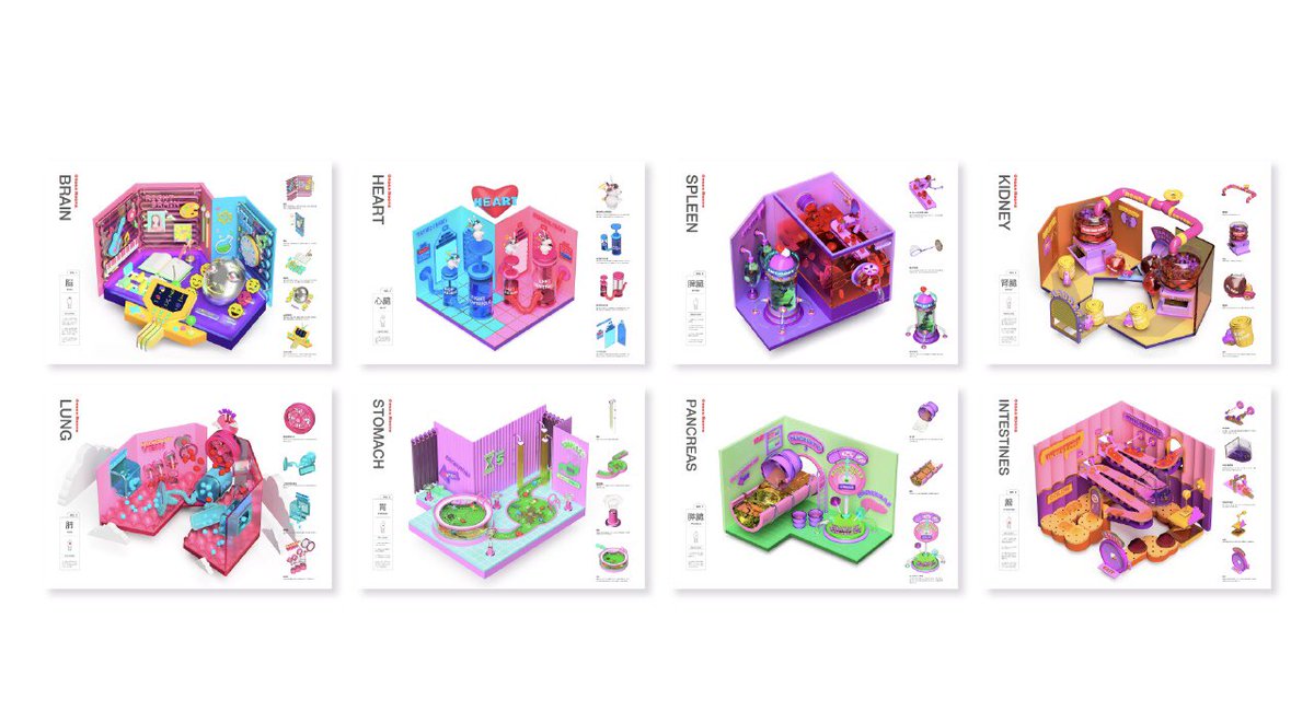 卒業制作で 臓器の働きを部屋に見立てた インフォグラフィックのポスターを制作しました