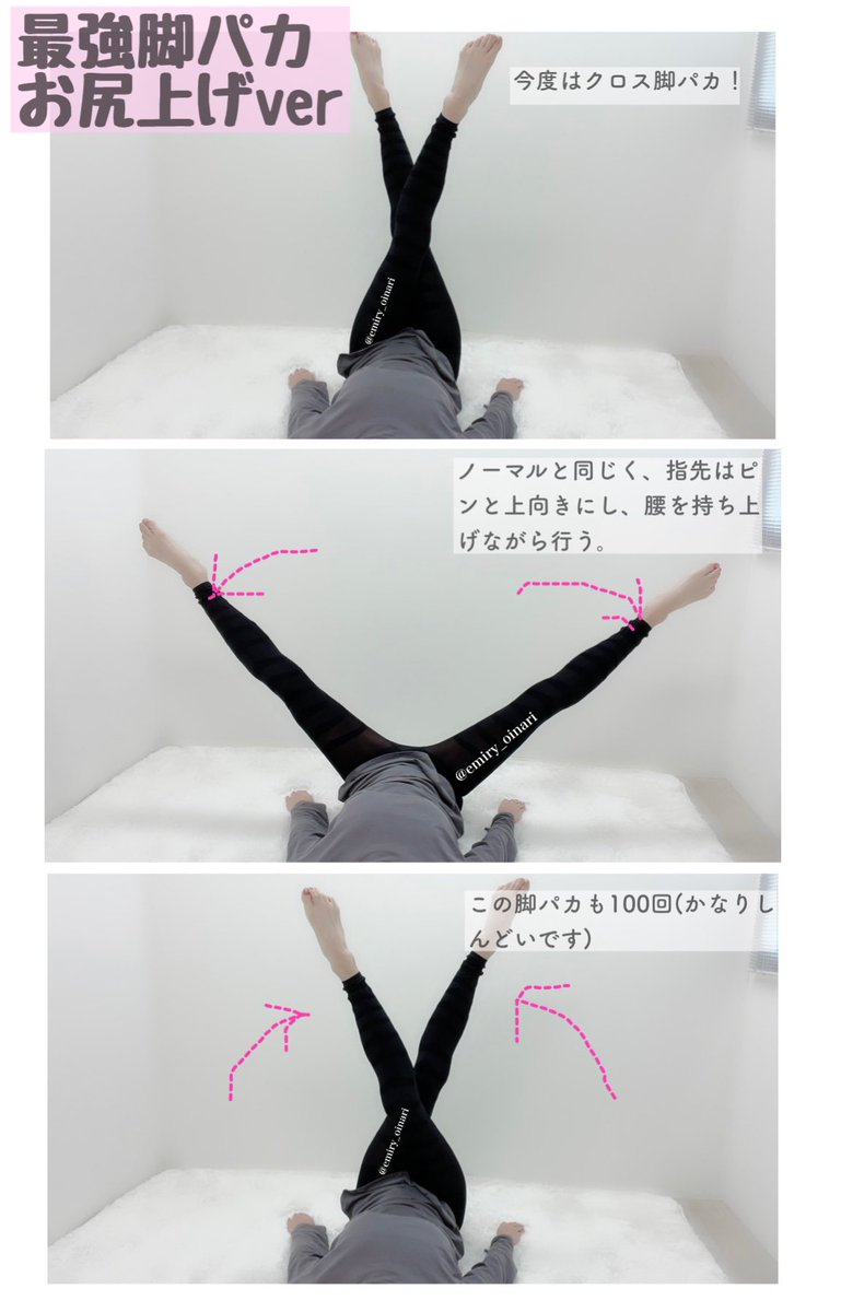 普通の脚パカには満足出来なくなったので最近はこの脚パカをしてるんだが、100回やり終える頃には内腿より先に腹筋が崩壊してる