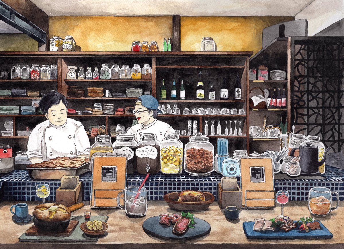 それにしても、ふらっと入った居酒屋のホットケーキが美味しかったってツイートしたらバズって、人気ですぎて期間限定のホットケーキが定番メニューになって、お店さんからお礼と絵のお仕事をいただいて、お店の一番良いところに絵を飾っていただくなんて予想もしなかったよ… Twitterてすげえや… 