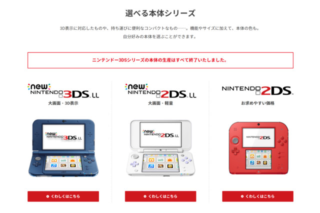 ニンテンドー3DSシリーズはすべて生産終了となる