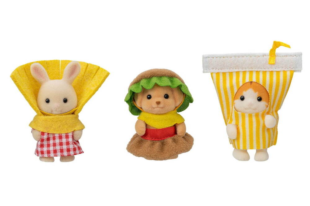 シルバニアファミリー史上初‟ハンバーガーコスチューム”の赤ちゃんトリオ、ポテト&ドリンク衣装も -