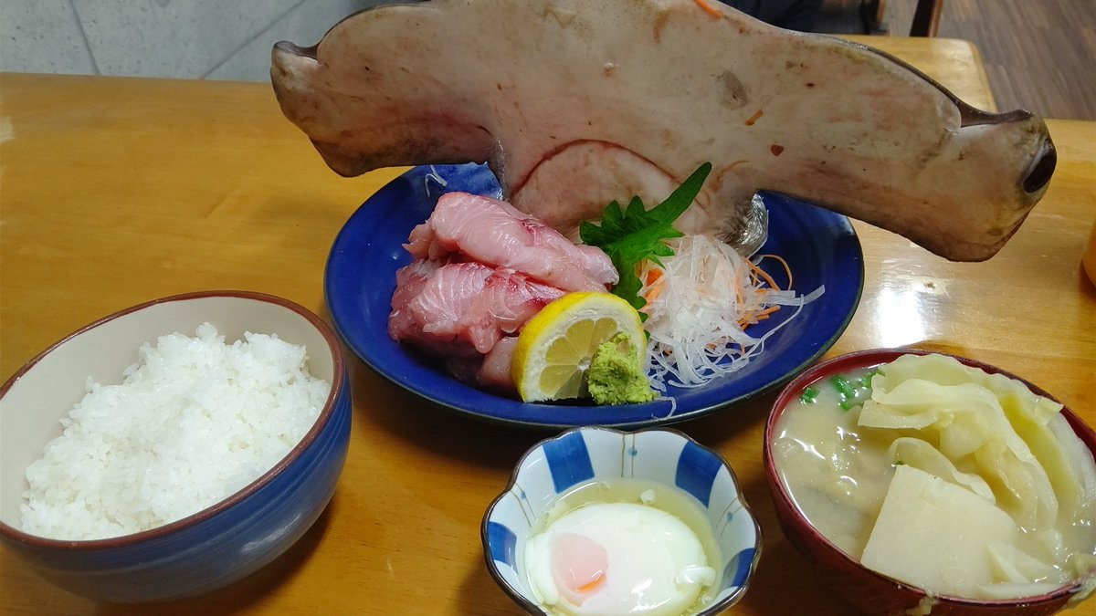 興味本位でシュモクザメの刺身定食を頼んだら、思ってたよりワイルドなのが来た
