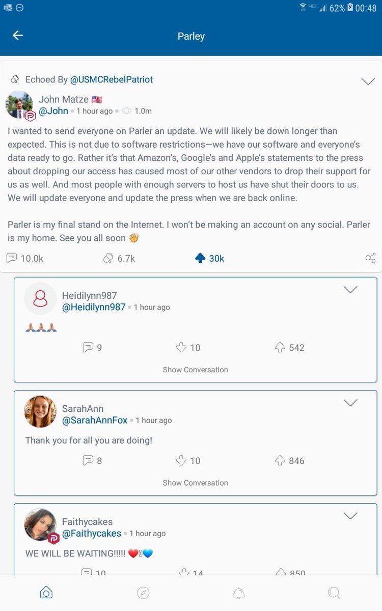 ParlerのCEOがAmazonを始め、ほとんどのサーバーから門戸を閉じられたと発表 繋がらなくなってしまいました