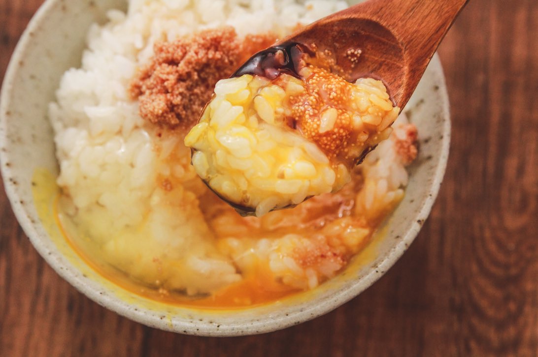   明太子×卵のW卵でTKGするとやばい旨さです