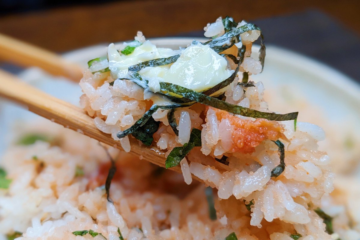  バターの風味が明太子と大葉によく絡んで、ごま油のほどよい香りが最高です