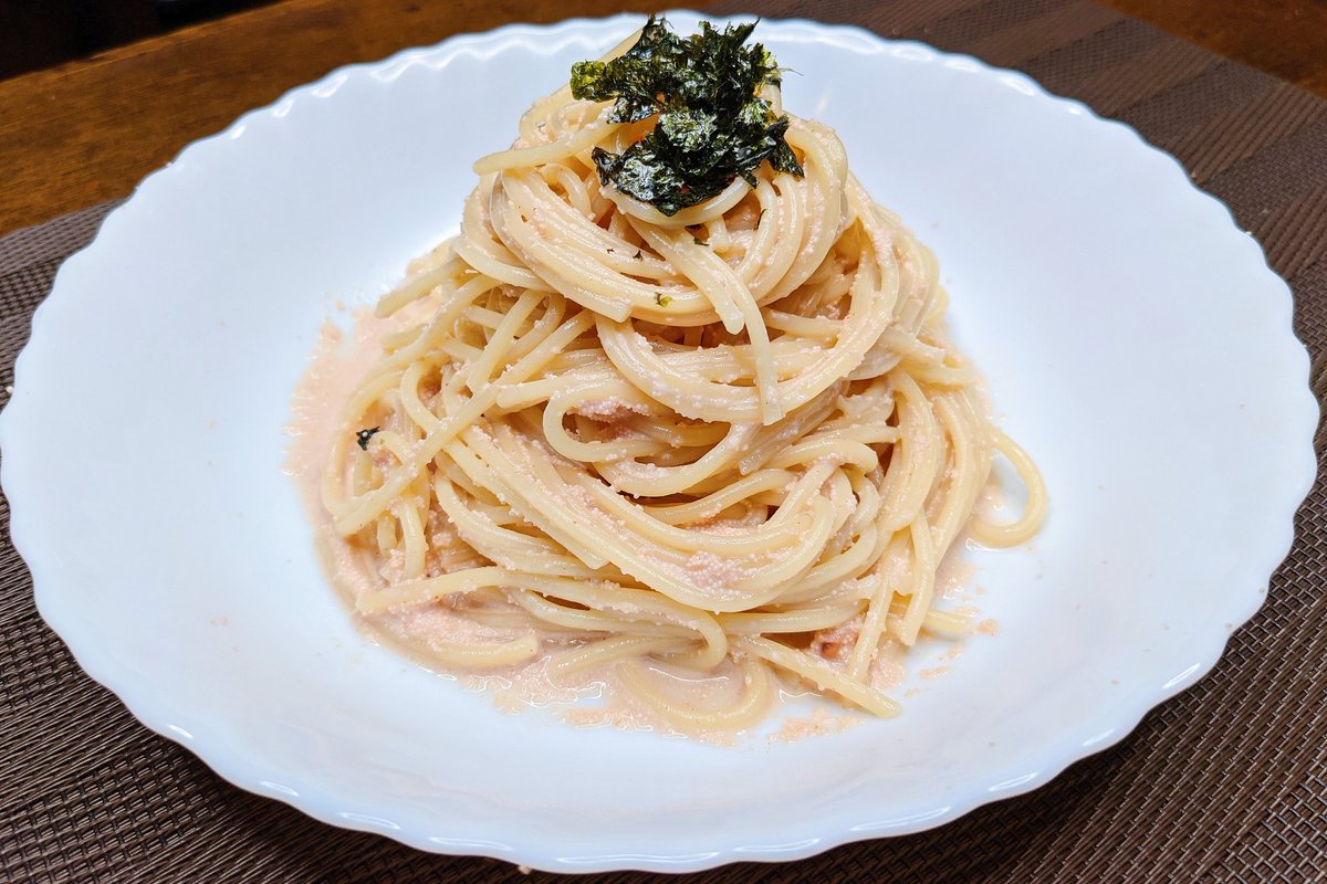 最強ガーリックのめんたいパスタの完成です