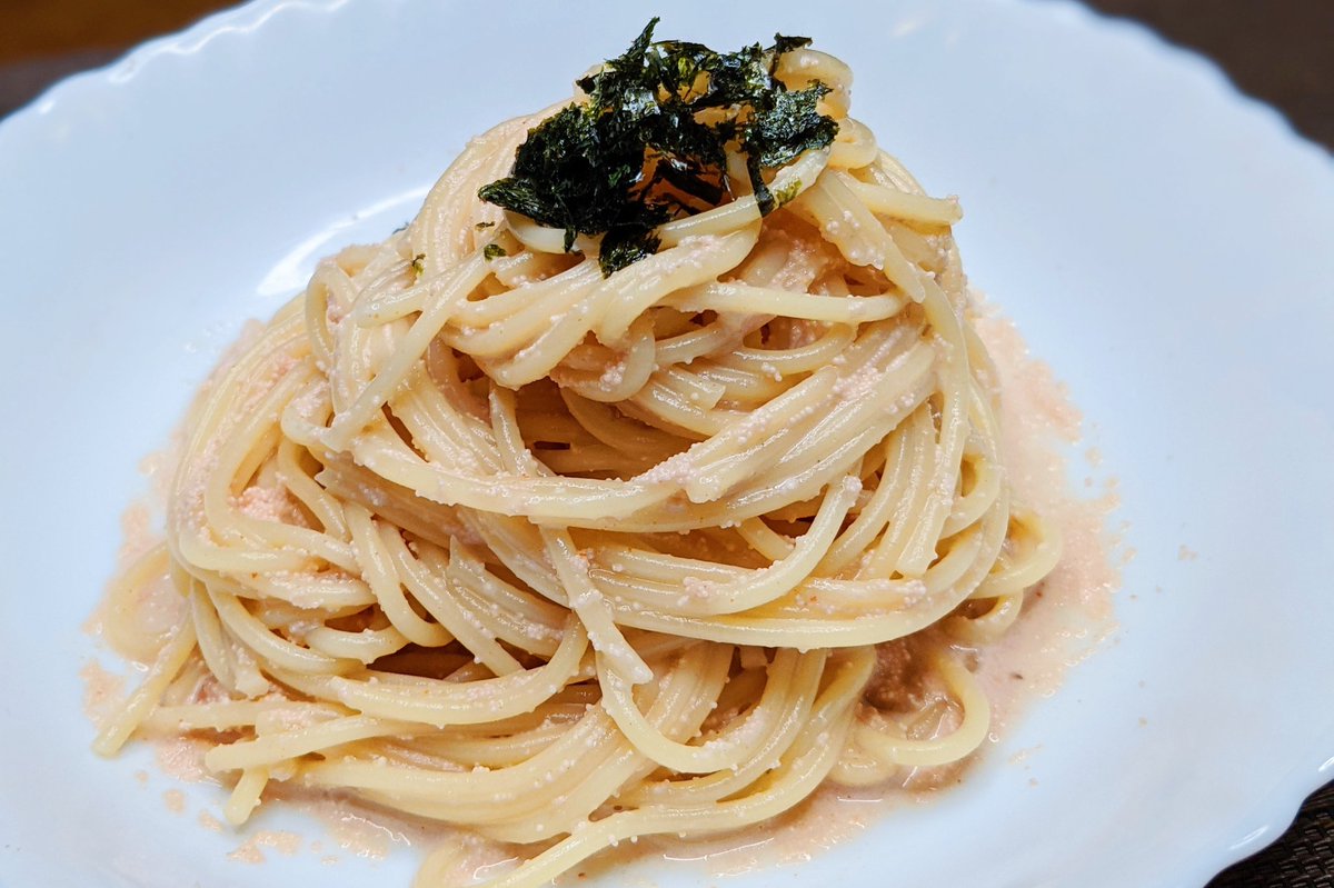 最強ガーリックのめんたいパスタの完成です