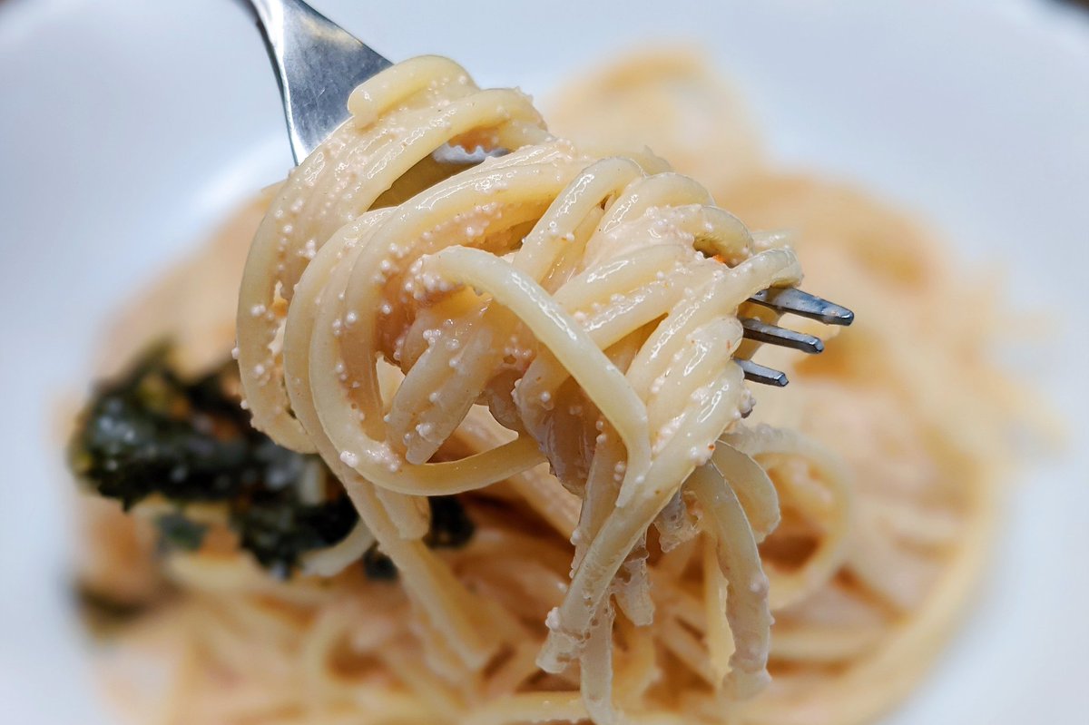 最強ガーリックのめんたいパスタの完成です