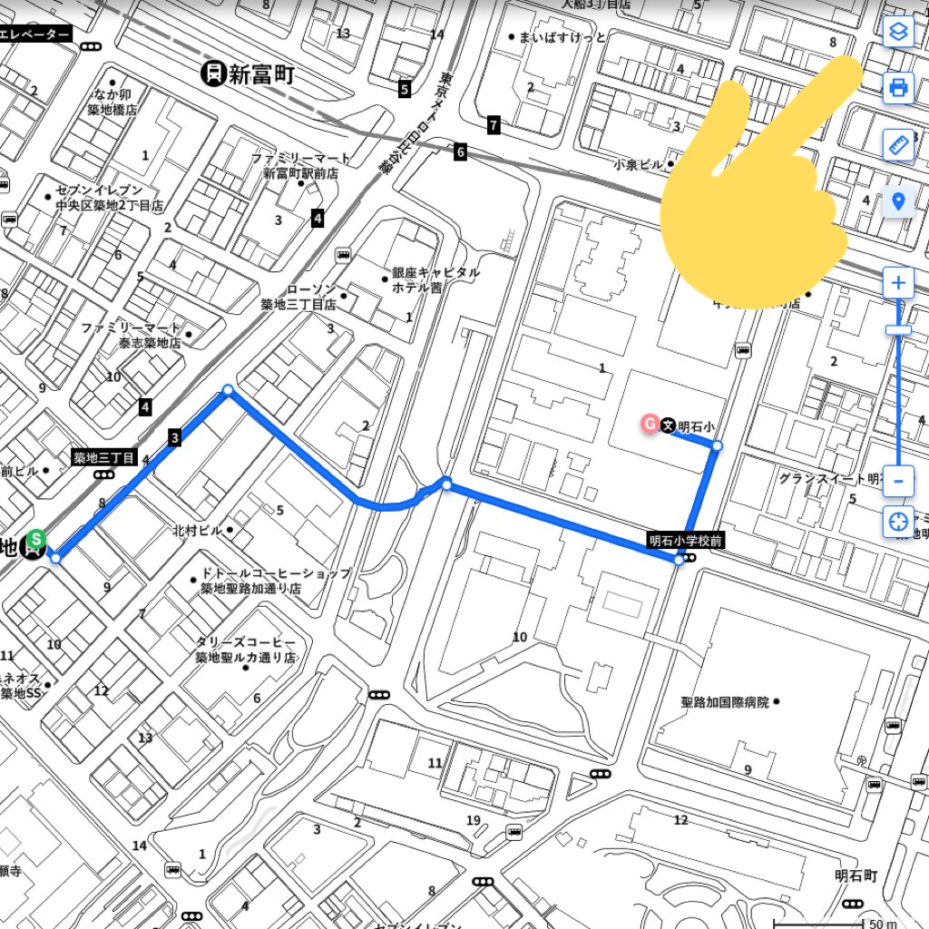   Yahoo!地図をモノトーン設定にすると経路図にぴったりでござるよ