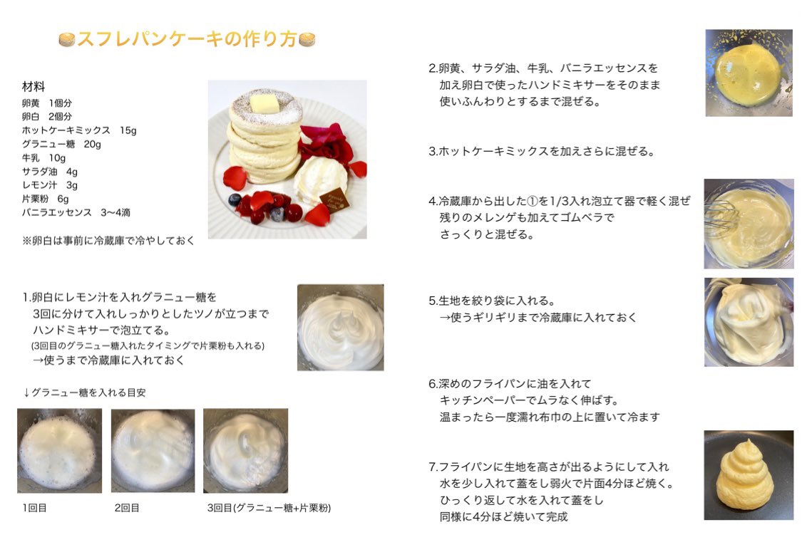 ホットケーキミックス使うと簡単にお店みたいなふわふわパンケーキ出来るので、あの…全力でおすすめする…試してみてほしい… 